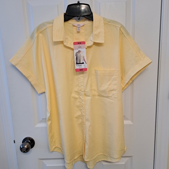 NWT Como Vintage Short Sleeved Yellow Blouse Medium Women's Button Up Shirt - Picture 11 of 15